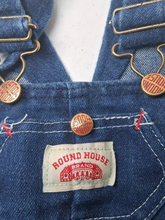 Round House Overalls Youth 4T Dark Wash Blue Denim Bibs Bib Pants USA Made - Picture 5 of 15
